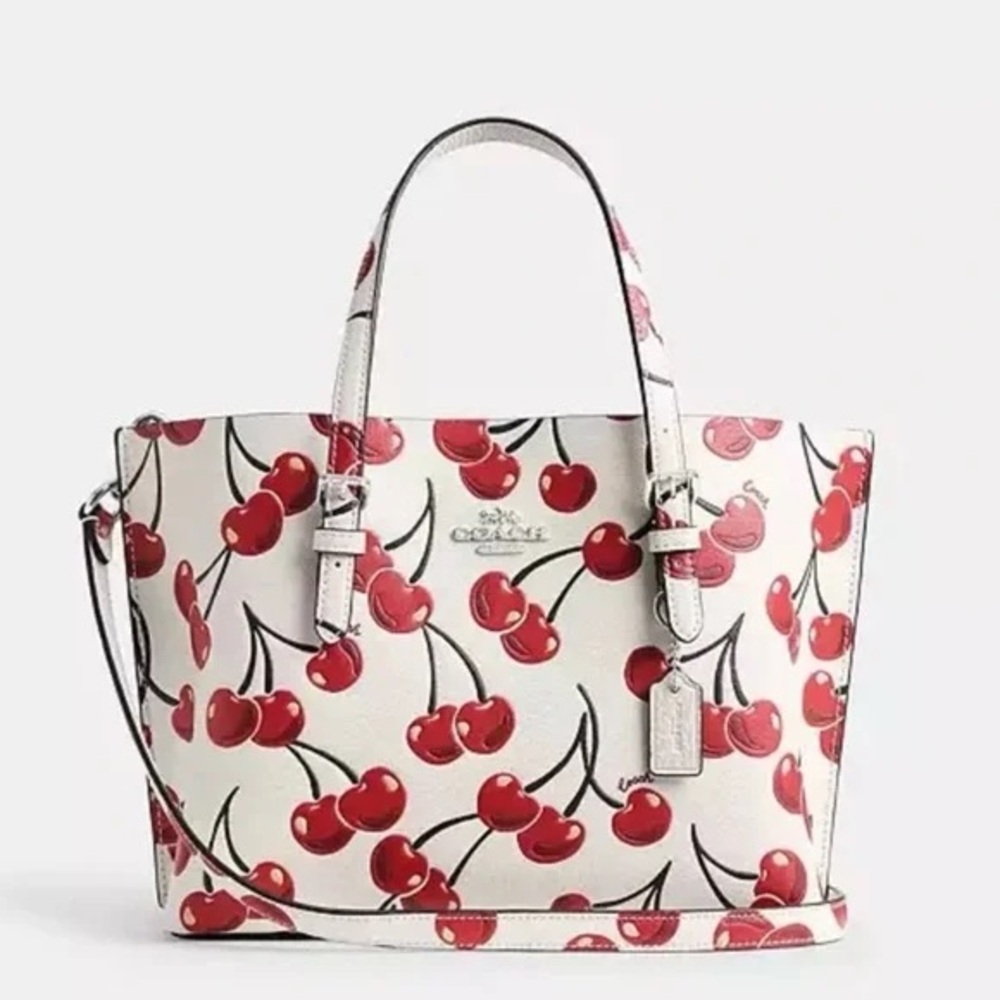 Coach Mollie Tote, w/dust bag Signature Canvas W/Cherry Print Handbag/crossbody